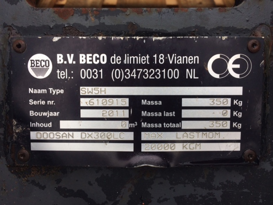 Beco Hydraulisch snelwissel systeem CW45 voor Doosan DX300LC